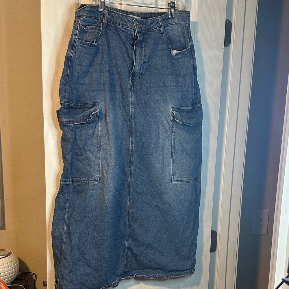 Almost Famous Indigo Denim Cargo Maxi Skirt